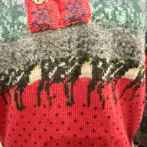 Maria Lammi Finland 100% Merino Wool Hand Knit Nordic Sweater Red Reindeer XS/S - Picture 3 of 12